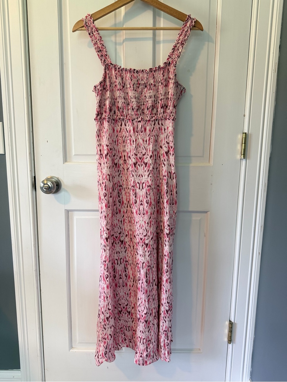 Zara Pink Patterned Smocked Maxi Dress with Ruffle Straps